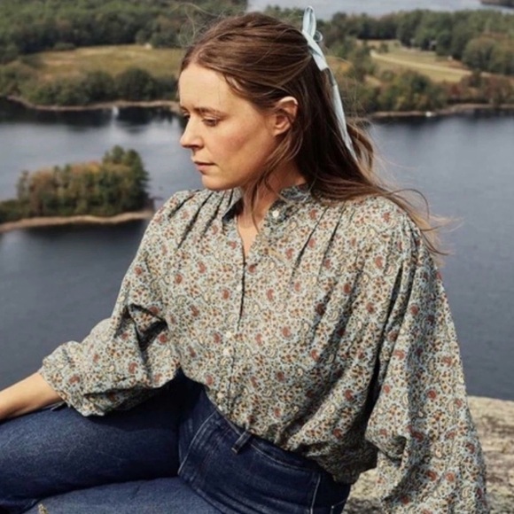 Doen O’Keefe Button Down Blouse Blue Tisbury Paisley Size M - Picture 2 of 9